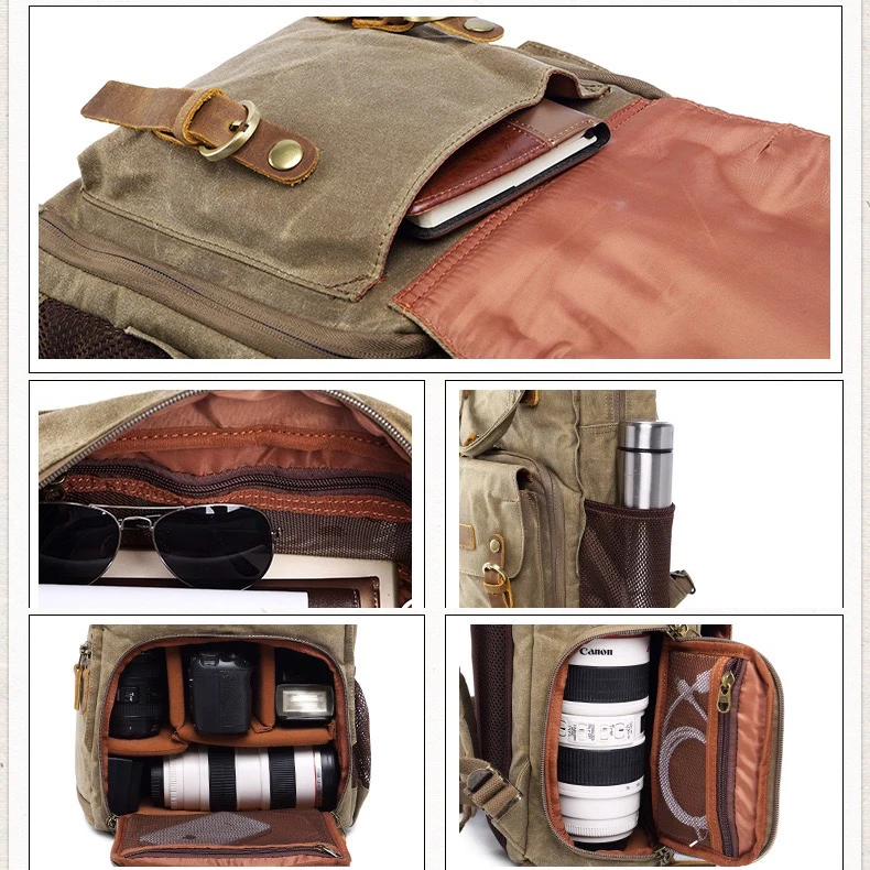 
Waxed Canvas Professional Camera Bag Backpack 