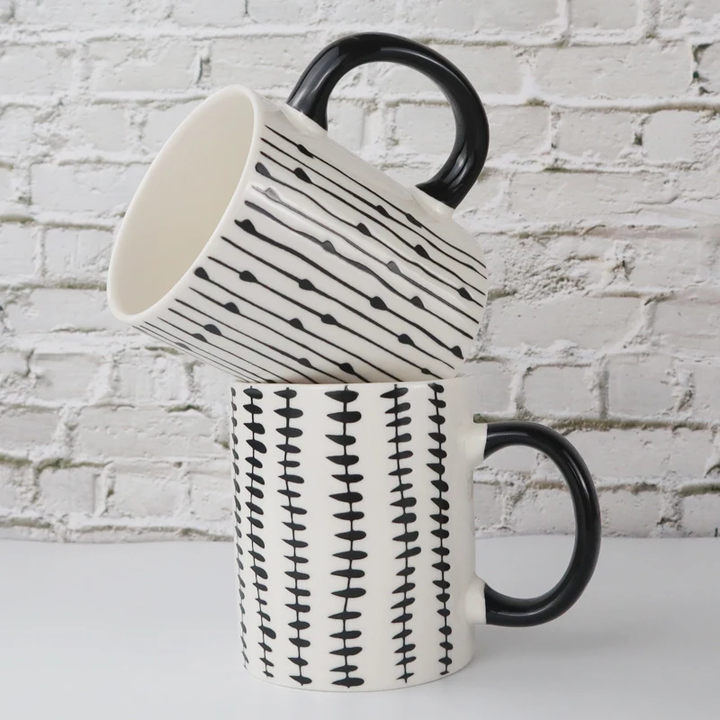 
Nordic Modern Geometric Patterns Tea Ceramic Coffee Mug Hand Painted Teacup ethiopian Coffee Cup set milk cup 