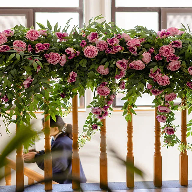 Wholesale artificial pink rose rattan for Wedding Decoration Artificial  Wedding Arch Flowers