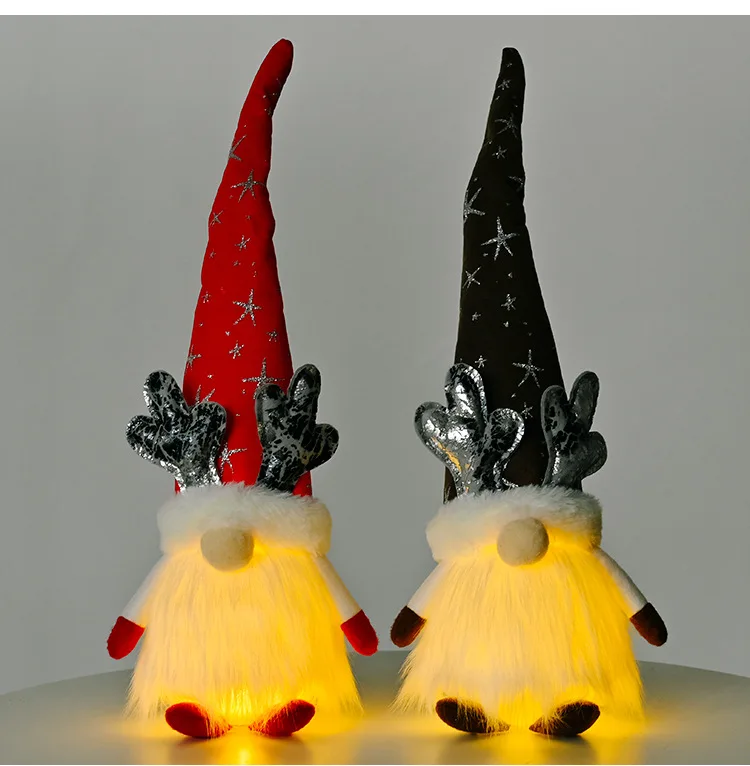 New Christmas Santa Elk Faceless Dolls Antlers Gnome With Lights Sitting Luminous Dwarf Elf Christmas Garden Decor Ornaments