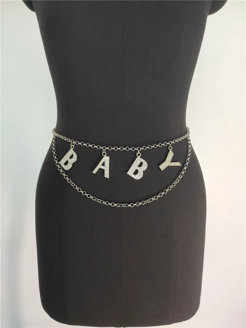 Women Body Chain Jewelry Handmade Sexy Rhinestone Trending Words DIY Letter Waist Chain Belt