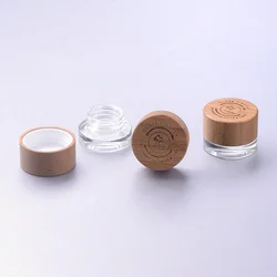 5g Small Clear Skincare cosmetic jar child resistant cap glass jars with bamboo wooden lids