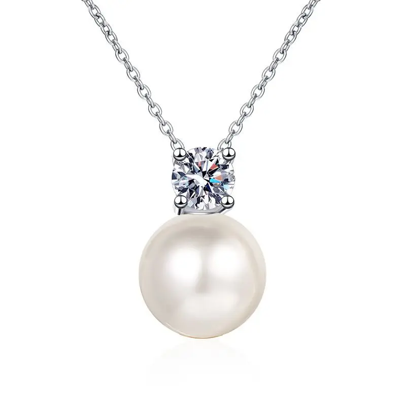 Quality jewelry Korean Version Of Simple Pearl Pendant D Colour Moissanite S925 Sterling Silver Collarbone Chain Female