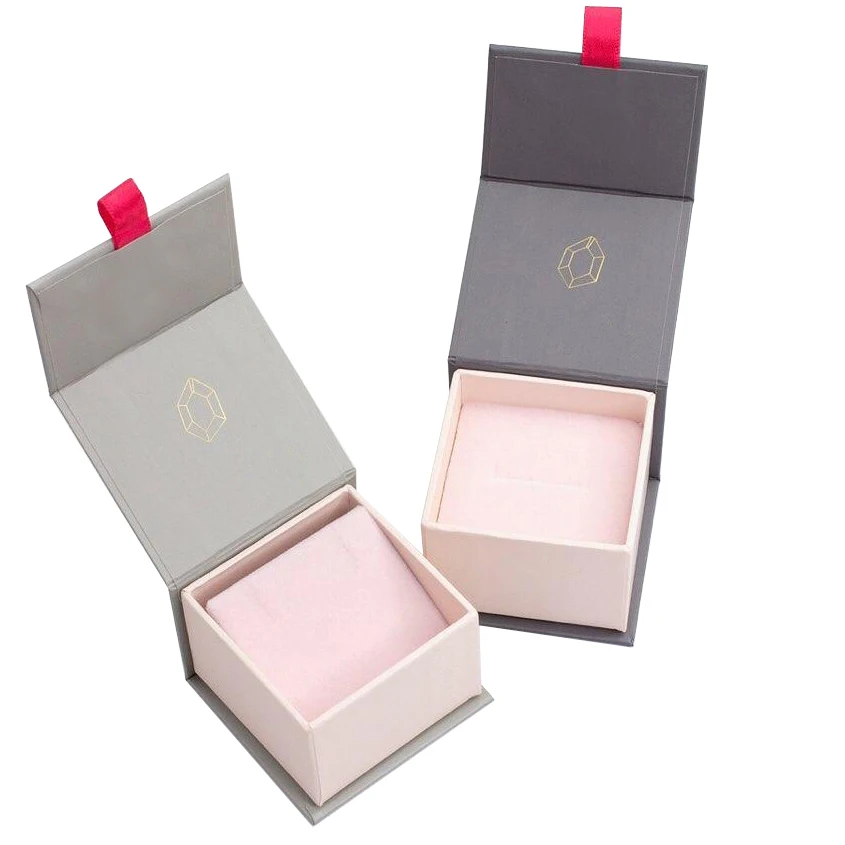 Luxury Custom Logo Double Ring Gift Box Packaging With Ribbon Small Magnetic Paper Packaging for Wedding Jewelry