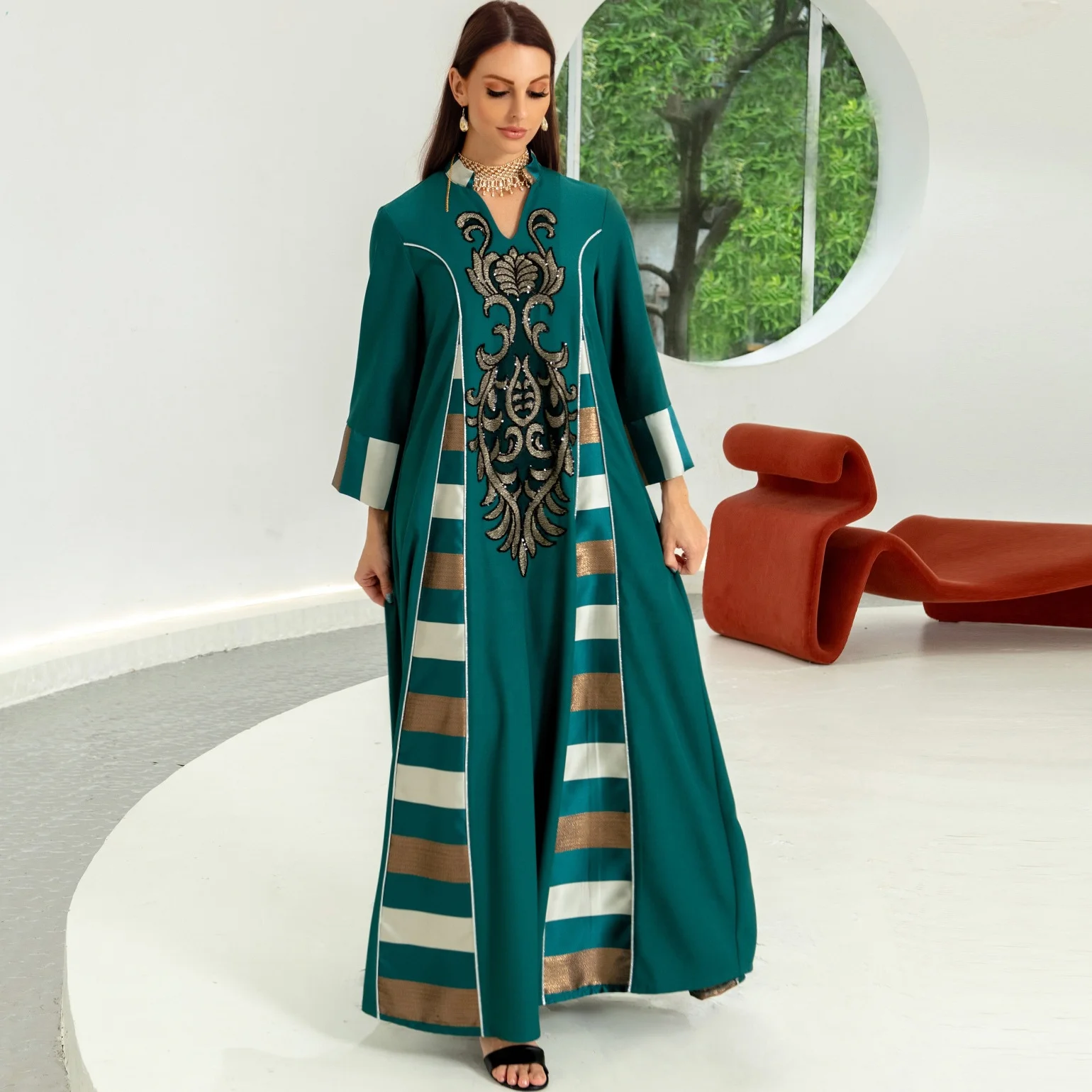 Middle East Eid Gulf Dress Dubai Saudi Arab Kuwait Women Muslim Beads Jalabiya Dress
