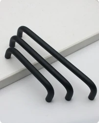 Wholesale stylish 10mm opening aluminum alloy C-shaped matte black drawer handle 96 128 160 192mm hole pitch