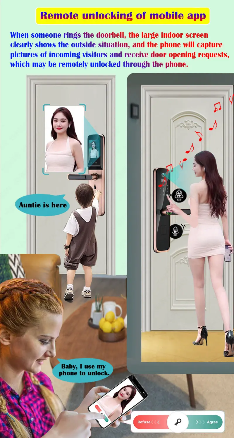 Two-way Voice Intercom Digital Smart Lock Tuya Wifi Remote App Unlock Electronic Door Lock Fingerprint Key Password Smart Lock