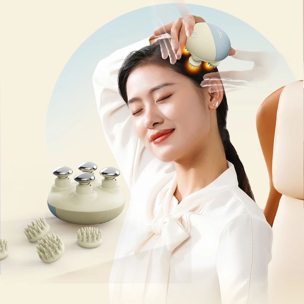 Head Massager Rechargeable Waterproof Neck Leg Massage Instrument Portable Electric Scalp with Heating Skin Beauty