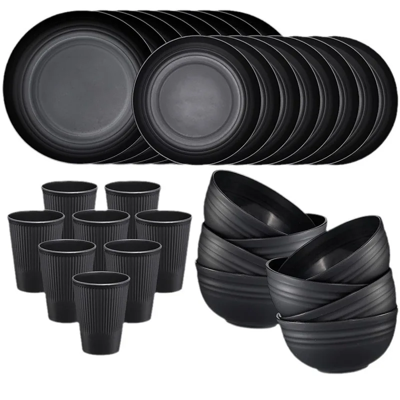 Wheat straw bowl dish plate Cup 8 people Outdoor household plate soup bowl water Cup tableware gift suit