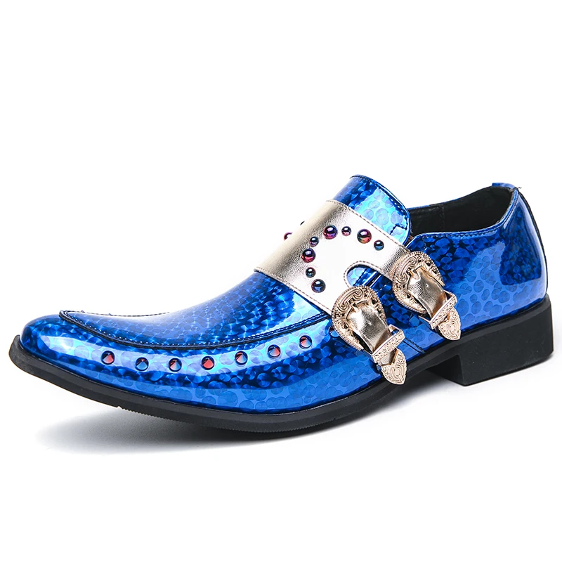 Golden Fancy Formal Loafer Colorful Rivet Upper Double Monk Strap Slip On Men Luxury Dress Shoes