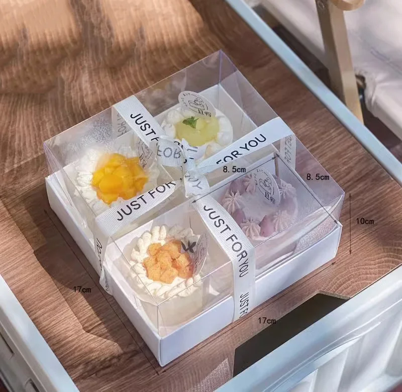 IMEE 6 Pieces 9 Compartment Sweet Mini Cake Cookie Snack Afternoon Tea White Red Square Clear Top Folded Box for Picnic