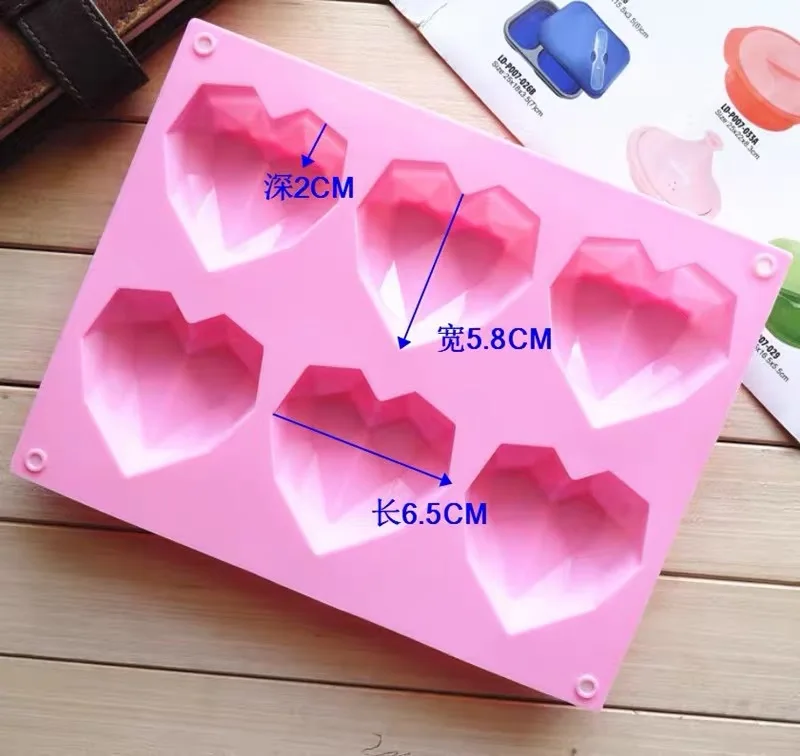 Factory Direct Price 3D Six Hole Dimensional Heart Shape Silicone Candy Soap Cake Molds