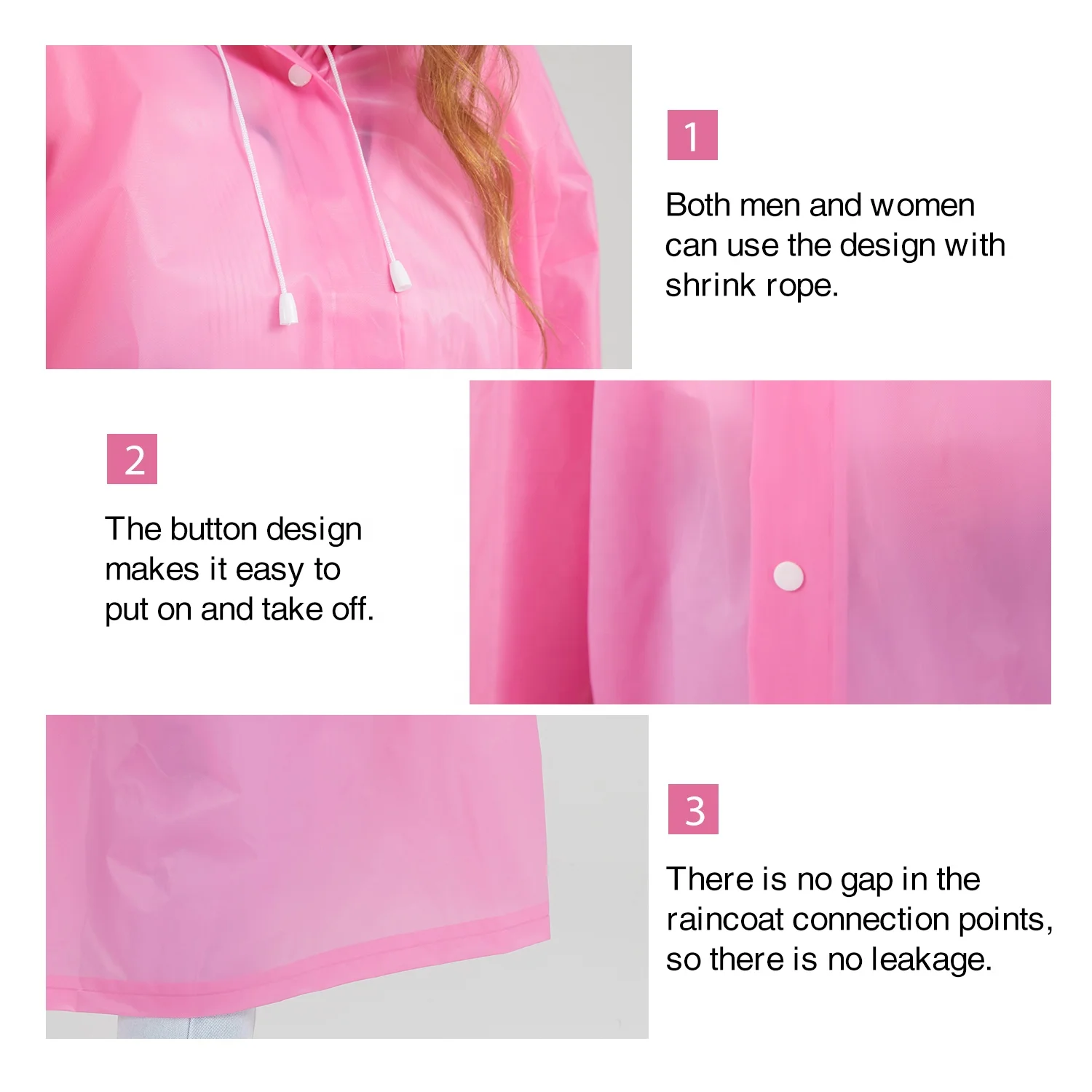 2 шт., многоразовый дождевик с капюшоном, длиной до колена