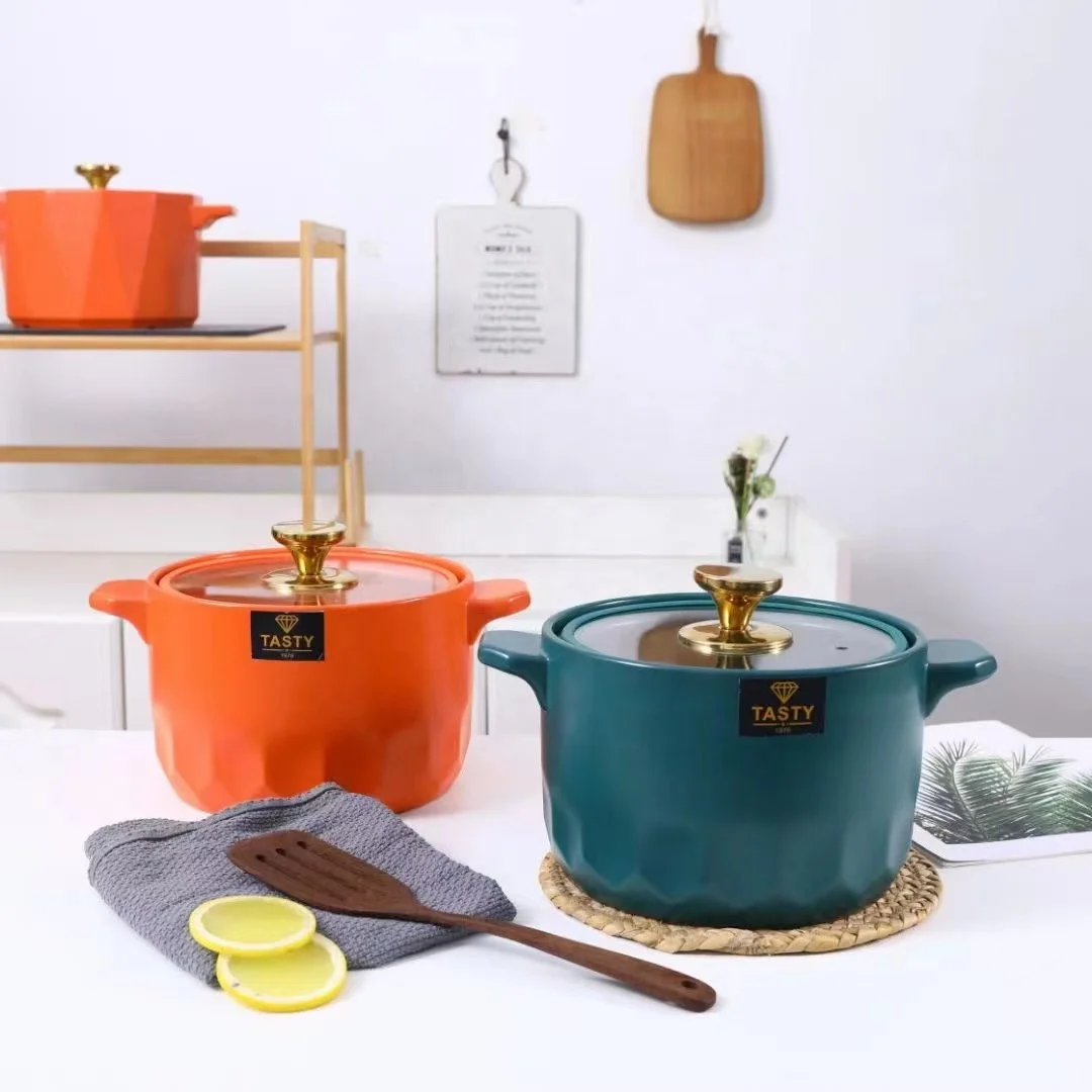 3 Quart Ceramic Round Black Dish Casserole Clay Pot Earthen Pot Ceramic Cookware With Lid Heat Resistant baker pot