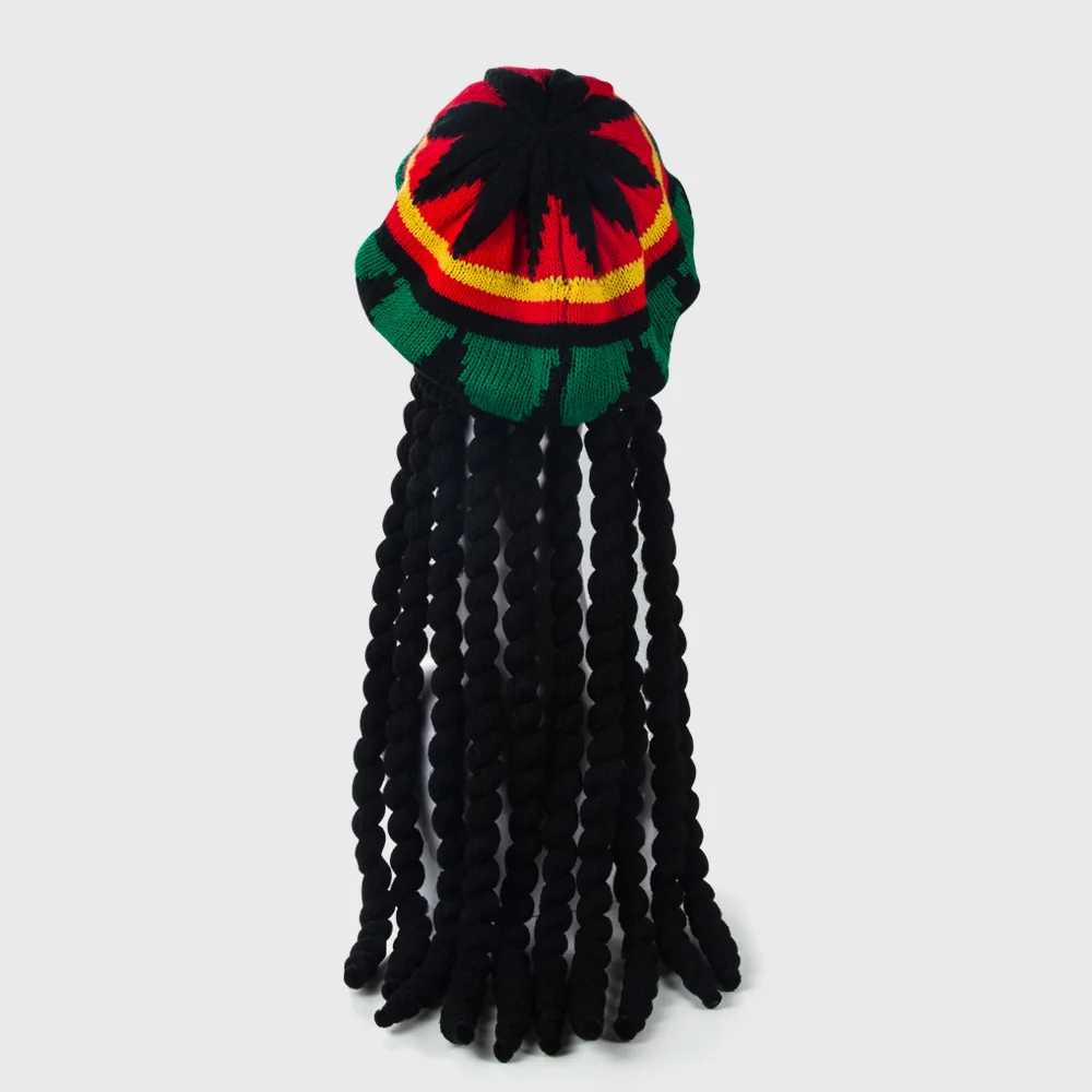 Caribbean Rasta Hat with Black Dreadlocks Wig for Halloween Party Travel Cosplay Costume