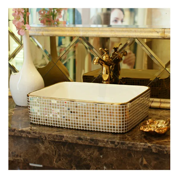 
Square Basin KD-02GBB 14inch Wash Basin Table Mounted Bathroom Sink Glazed Ceramic Basin 