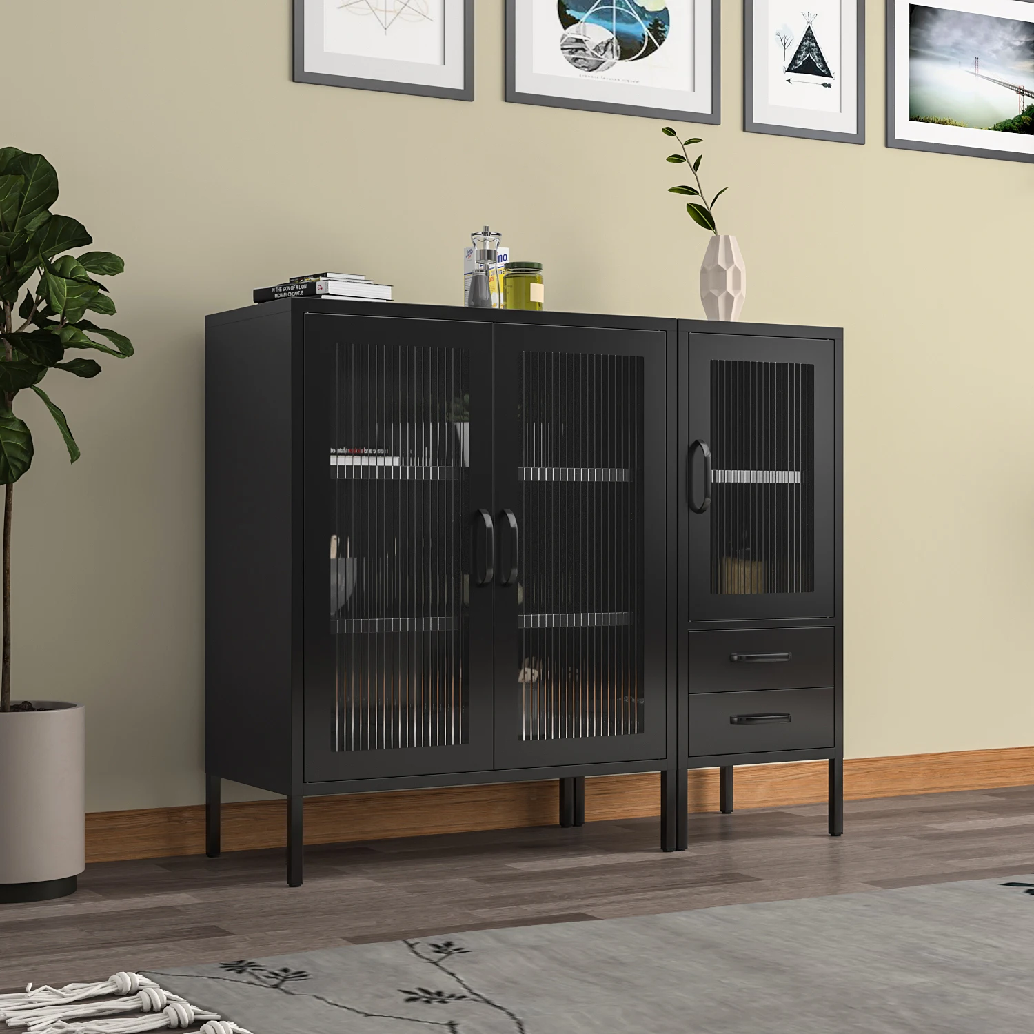 Combination Home Cabinet with Glass Pattern Versatile Furniture for Living Room Bathroom Hotel Hall Home Bar School Hospital