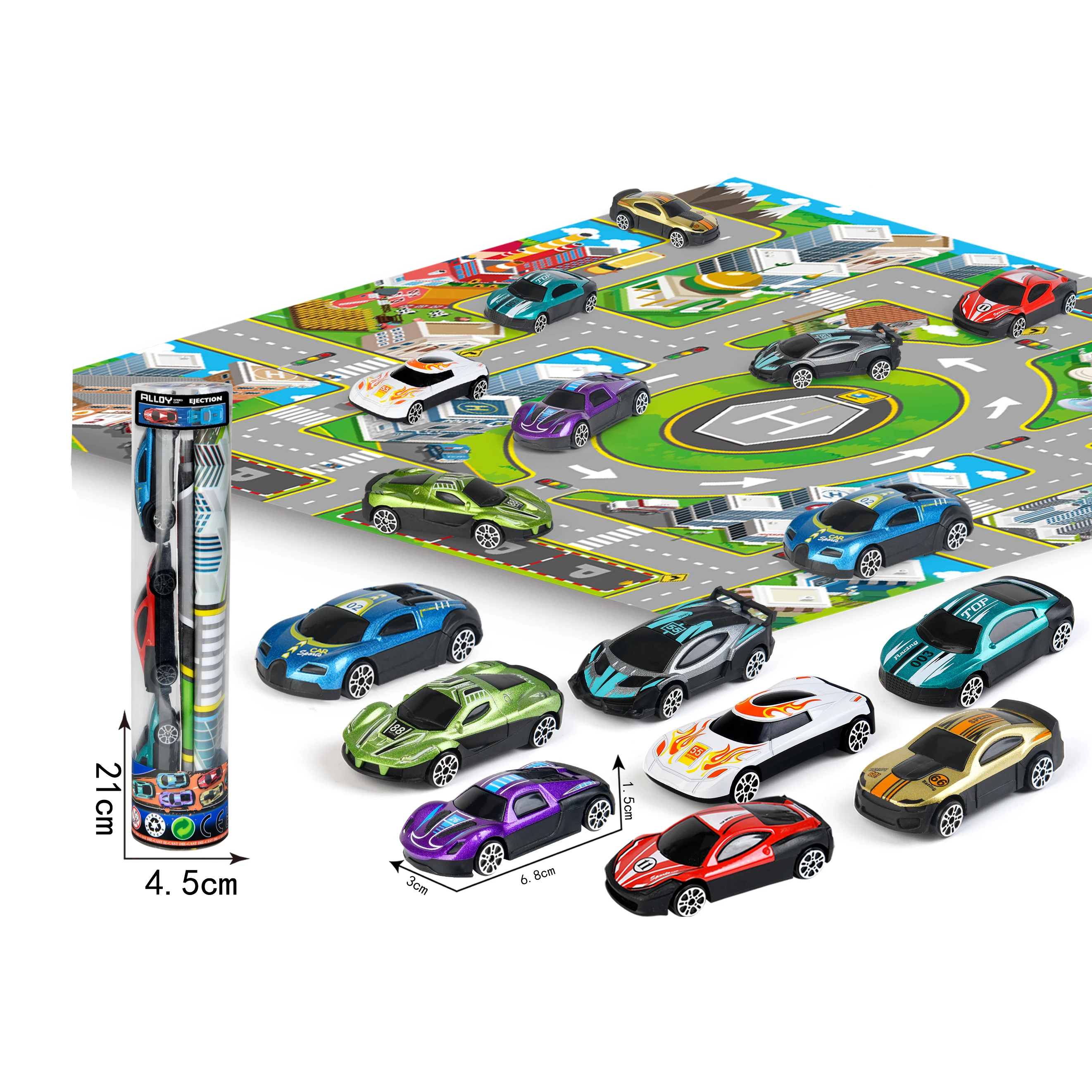 1/64 Hot Free Wheel Die Cast Car Sliding Friction Metal Model Alloy Car Toy With 1 Map 3 Cars DieCast Set For Boy Gifts