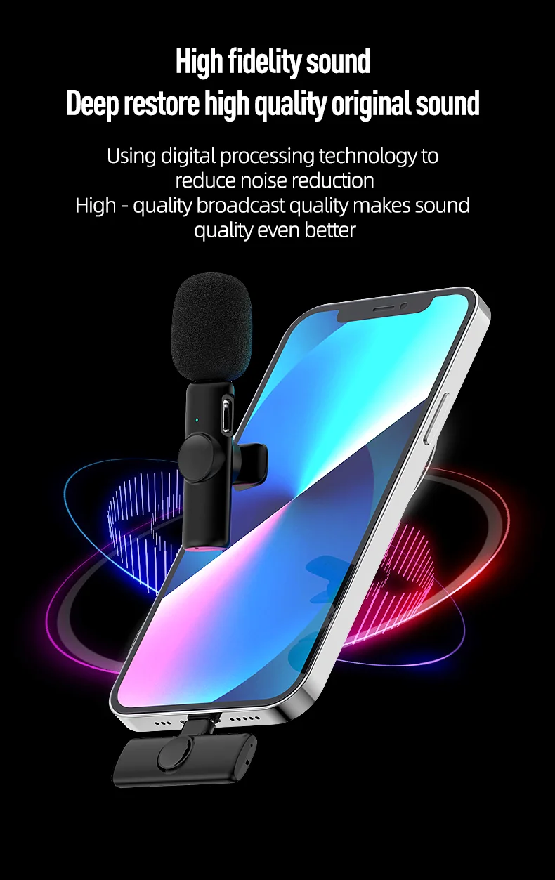 2021 New Wireless Lavalier Microphone Portable Audio Video Recording Mini Mic For Iphone Live Broadcast Gaming Microfonoe