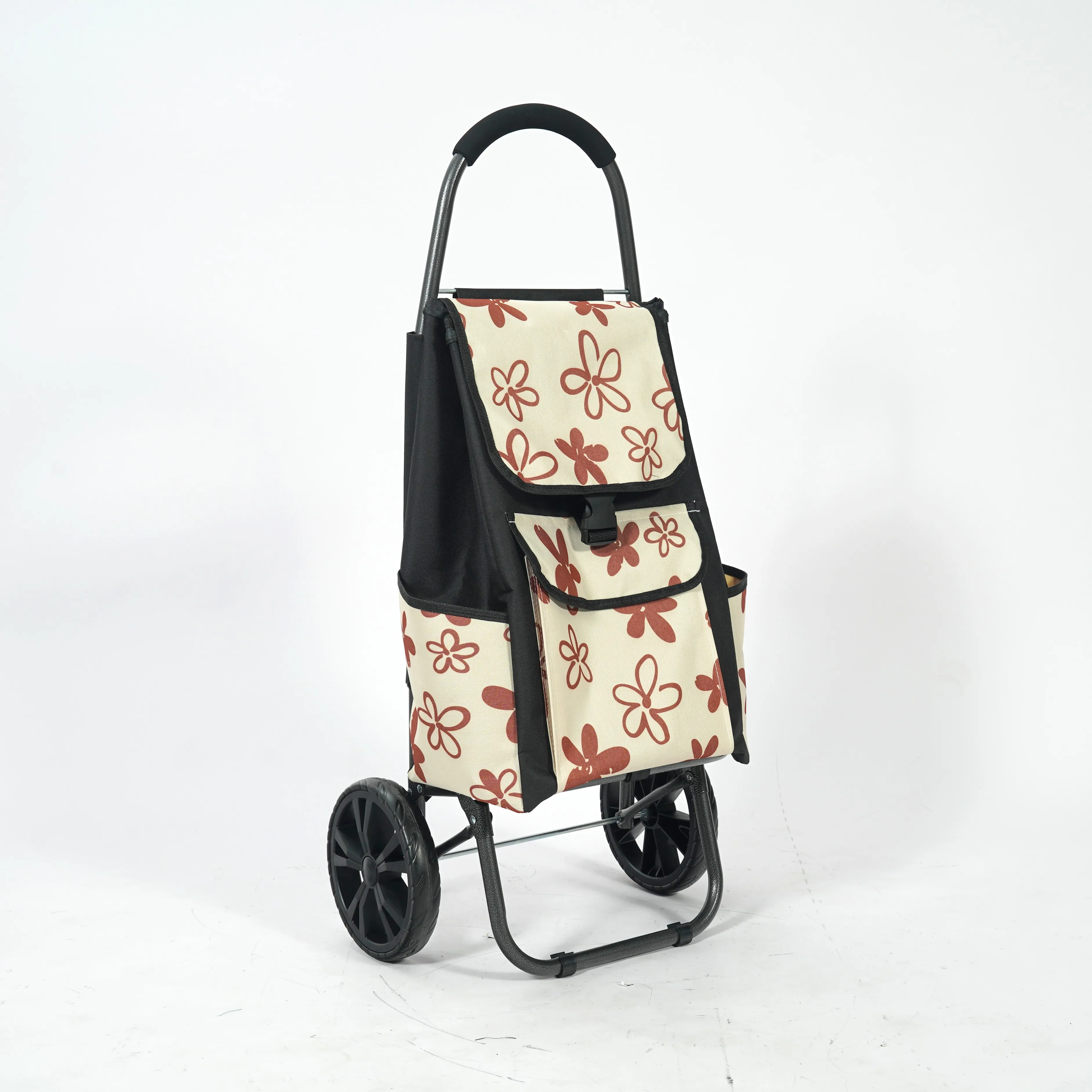 OEM Supermarket Cart For Shopping Large Capacity 2 Wheel Yellow Shopping Cart for Elderly Small Fold Up Shopping Trolley