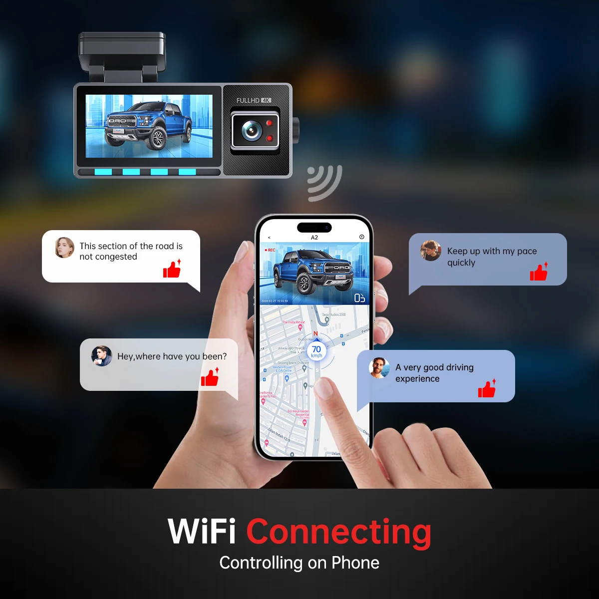 Автомобильный видеорегистратор GPS Wi-Fi двойная камера с 3 каналами ночного видения автомобильный черный ящик full HD 1080P