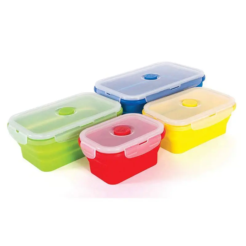 Portable Collapsible Leakproof Silicone Folding Bento Lunch Box Container With Cutlery For Kids Office Worker Adult Children