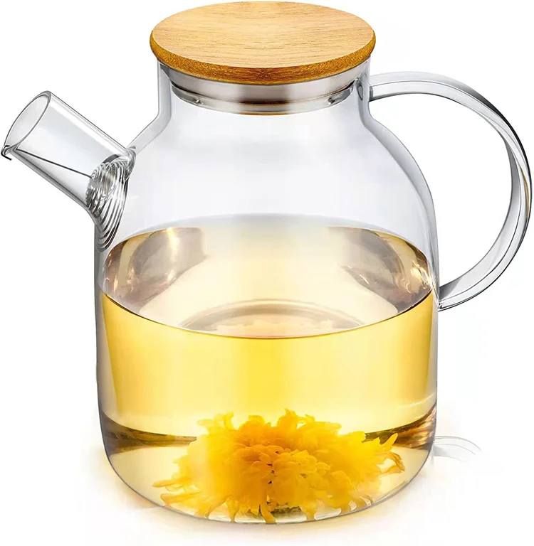 Big size Glass Teapot with stainless steel infuser  Glass Pitcher with Bamboo Lid Tea Pot for Loose Tea Stovestop safe
