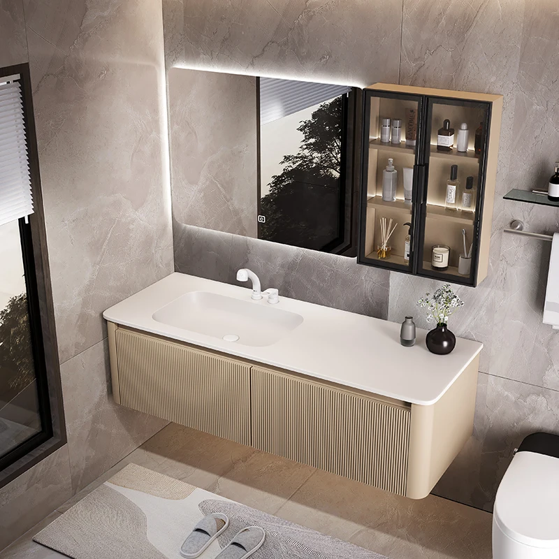 Mount Plywood Bathroom Vanity Storage Bathroom Mirrored Cabinets with Led Light Bathroom Furniture Set