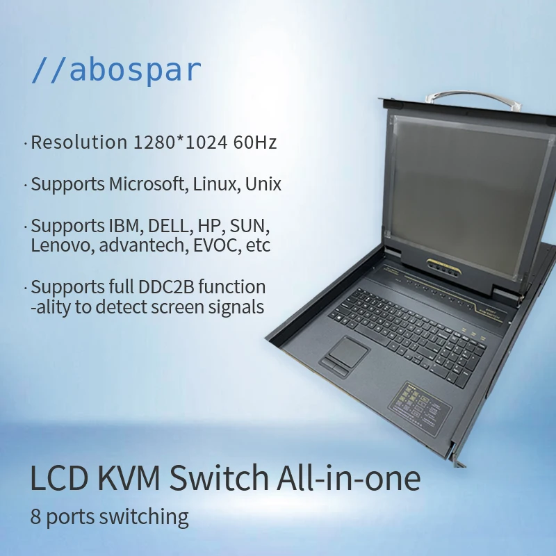 AS-KVM1708 8 ports 17 inch monitor led kvm console rack mount vga kvm switching lcd kvm switch