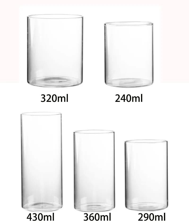 Bottomless Borosilicate Clear Tall Glass Cylinder for Water Juice Beer Drinks and Cocktails and Mixed Drinks