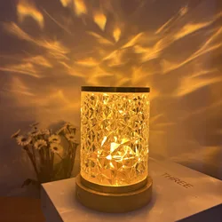 Modern New Projector Crystal Glass Night Light Luxury Decorative Rotating Dynamic Water Wave Ripple Projection Led Table Lamp