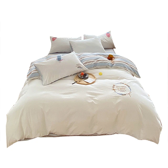 Washed Cotton Duvet Cover Set, 4 Pieces Luxury Soft Bedding Set with Buttons Closure.