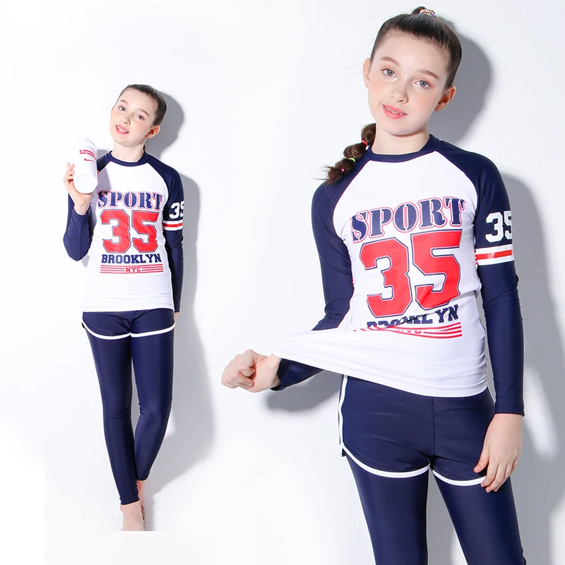 three piece sports style teenager girls kid children muslim modest swimwear swimsuit full cover conservative
