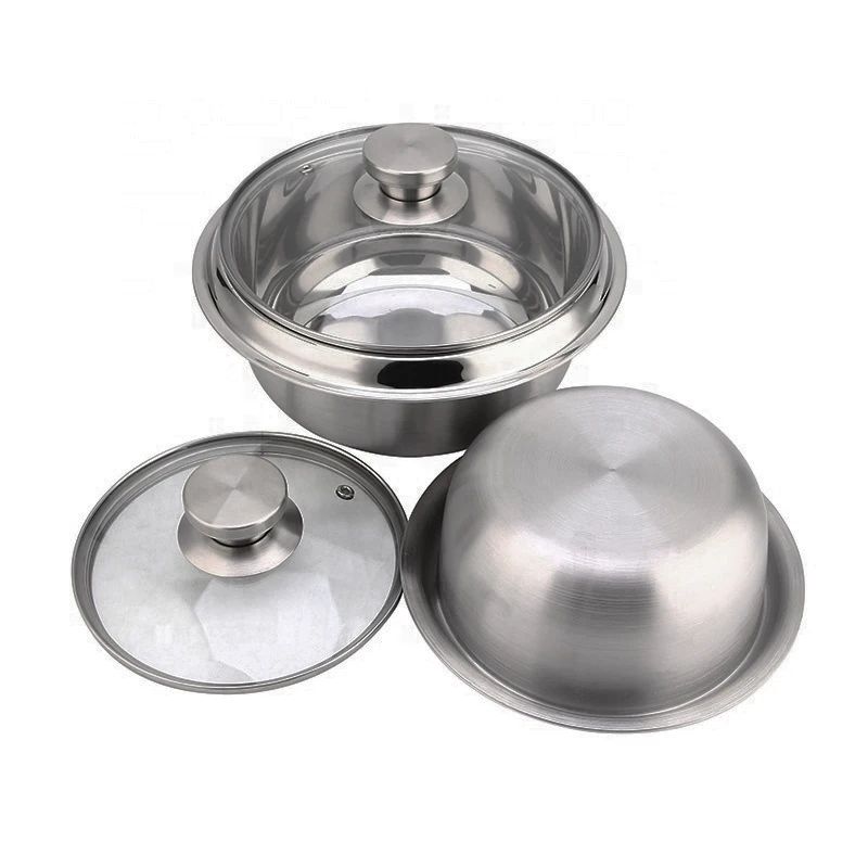 Metal Cooking Soup Pot 16cm 20cm Dia Oven Custom Stainless Steel Rice Pot With Glass Lid