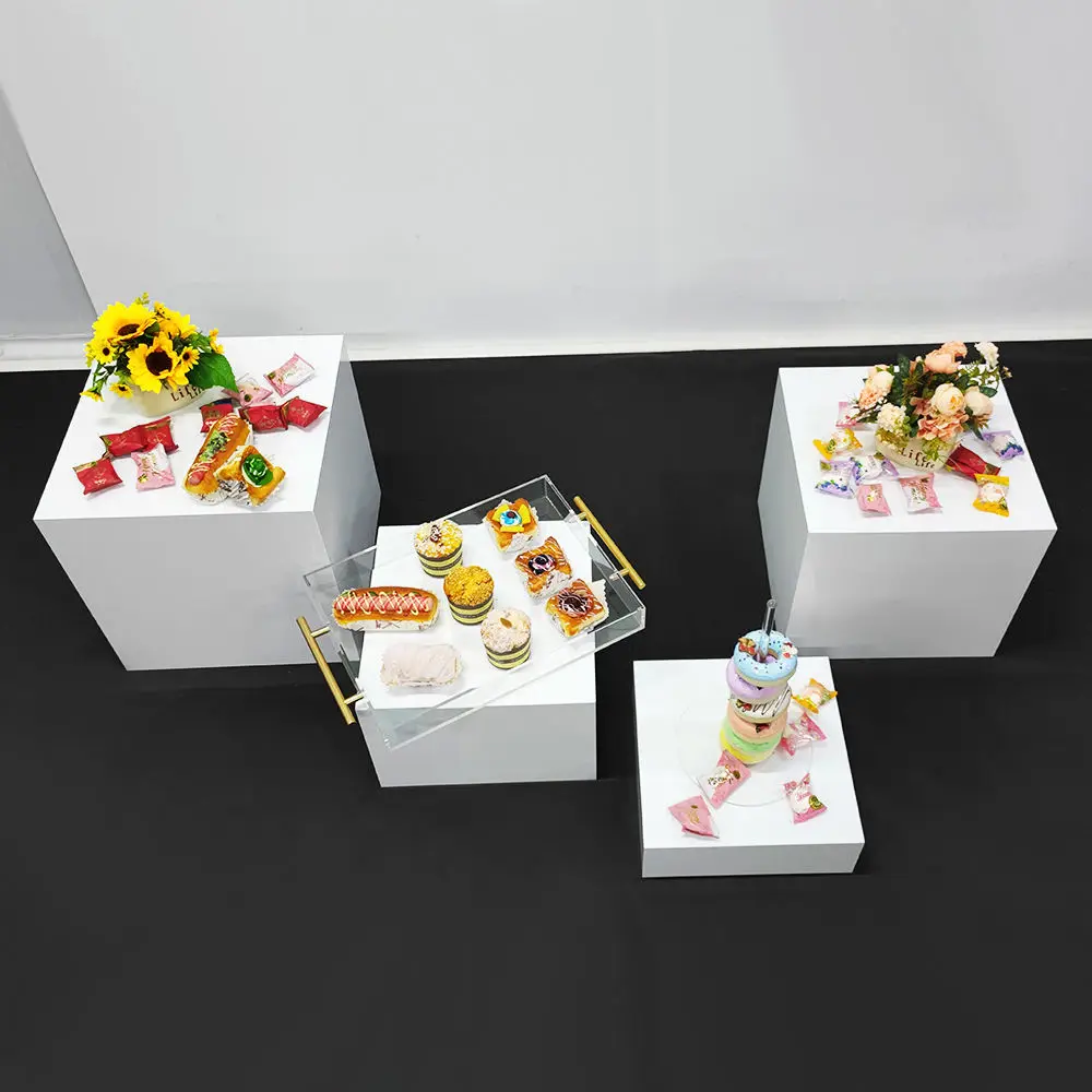 Acrylic White Box Food Display Stand Buffet Stand Acrylic Food Display Risers Cubes Decorations For Events Party Supplies