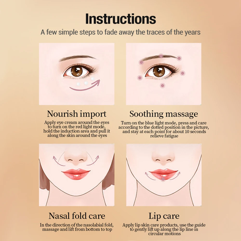 Cordless Heating Vibration Eye Lifting Massager Pen Eye Cream Import Wand Device LED Photon Eye Beauty Instrument