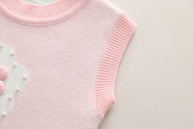 2014 Spring/Autumn New Fashion Pearl Flower Sweater Tank Top Three Piece Set for Girls