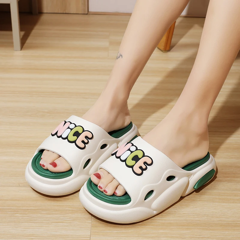 Fashion Casual Sandals Women Double Color Sole Dressy Summer Flat 3D Cute Logo Charm Sandals Slides Shoes For Girls