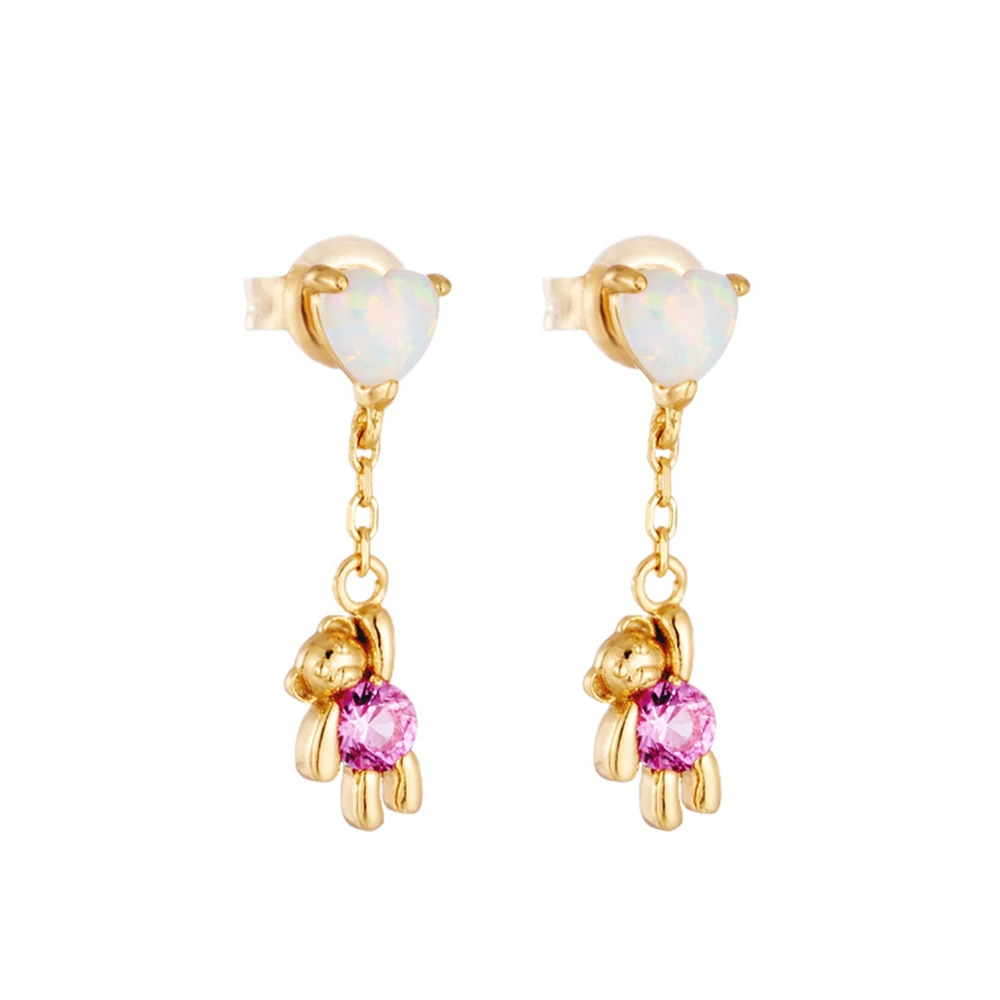 Серьги из серебра 925 пробы с опалом и красным корундом 14 к