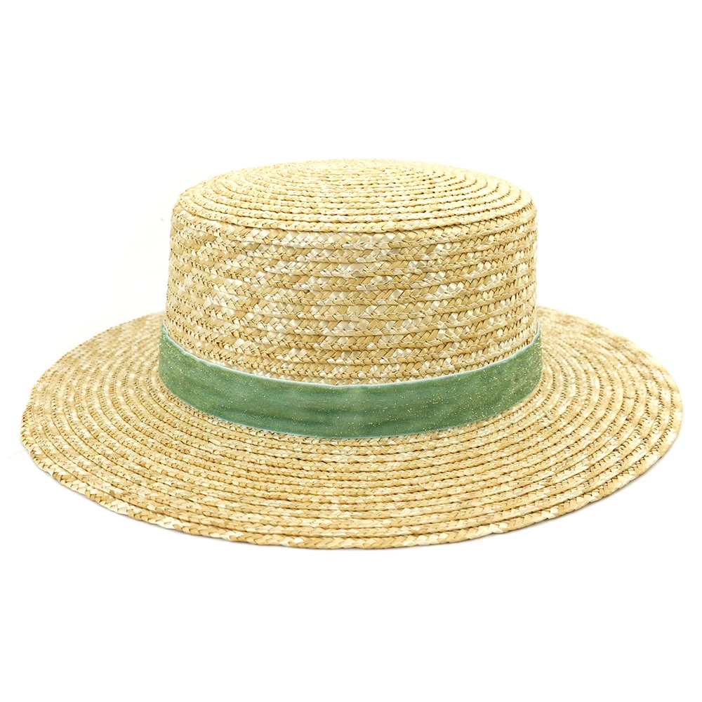 Fashion Sun Hats for Women Straw Sun Boater Hat for Ladies Wide Brim Beach Hat With shinning velvet tape