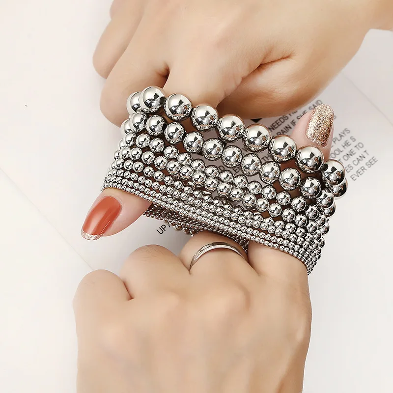 Wholesale Custom New Models Stretchy 18K Gold Plated Elastic Stainless Steel Bead Bracelets Gold Ball Beaded Bracelets For Women
