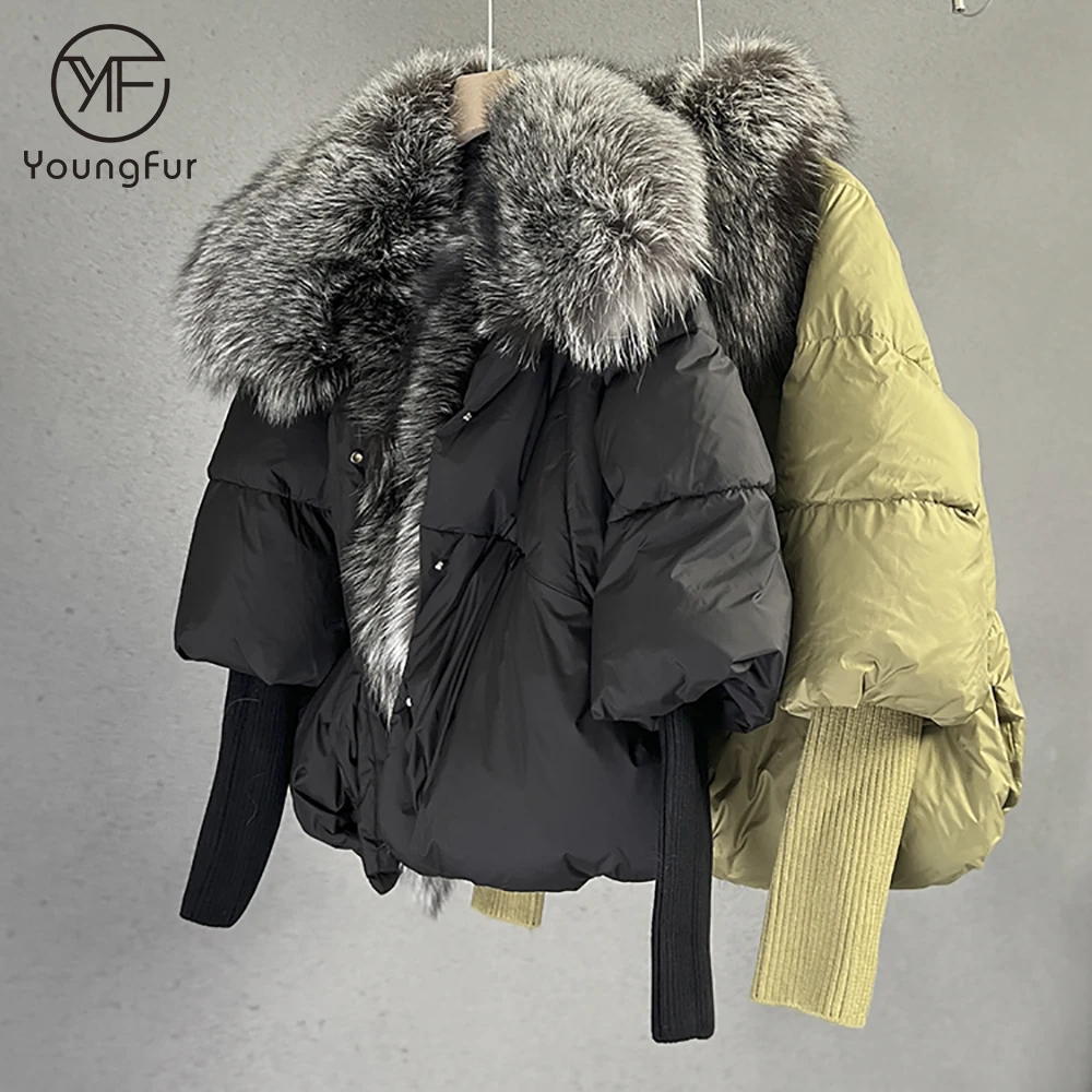Luxury Light Weight Goose Down Jacket Big Fox Fur Trim Puffer Thick Comfy Coat Winter Warm Women Fur Parka