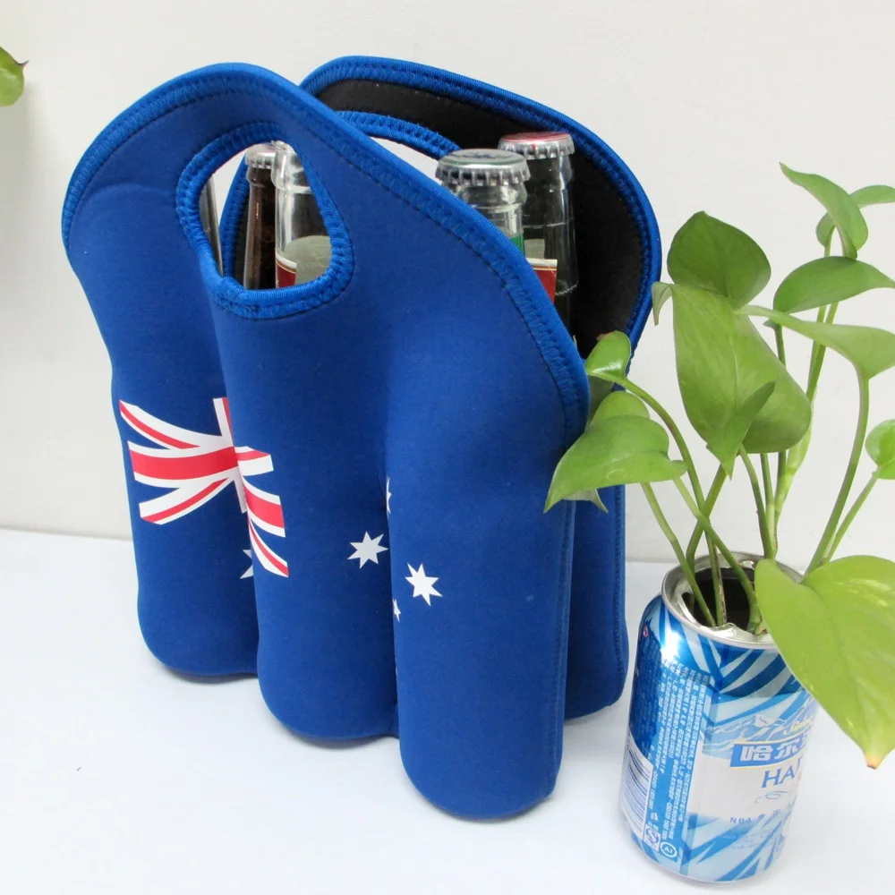 Australia Flag 6 Pack Can Carrier Tote Insulated Neoprene Bottle Cooler Bag Water Beer Holder for Travel with Carry Handle
