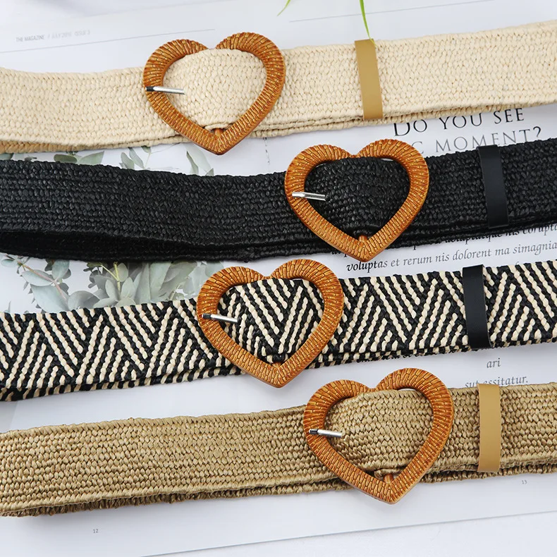 Hot Selling High Quality 4cm Bohemian Belt Heart Smooth Buckle Belt Woman Woven Belt For Dress
