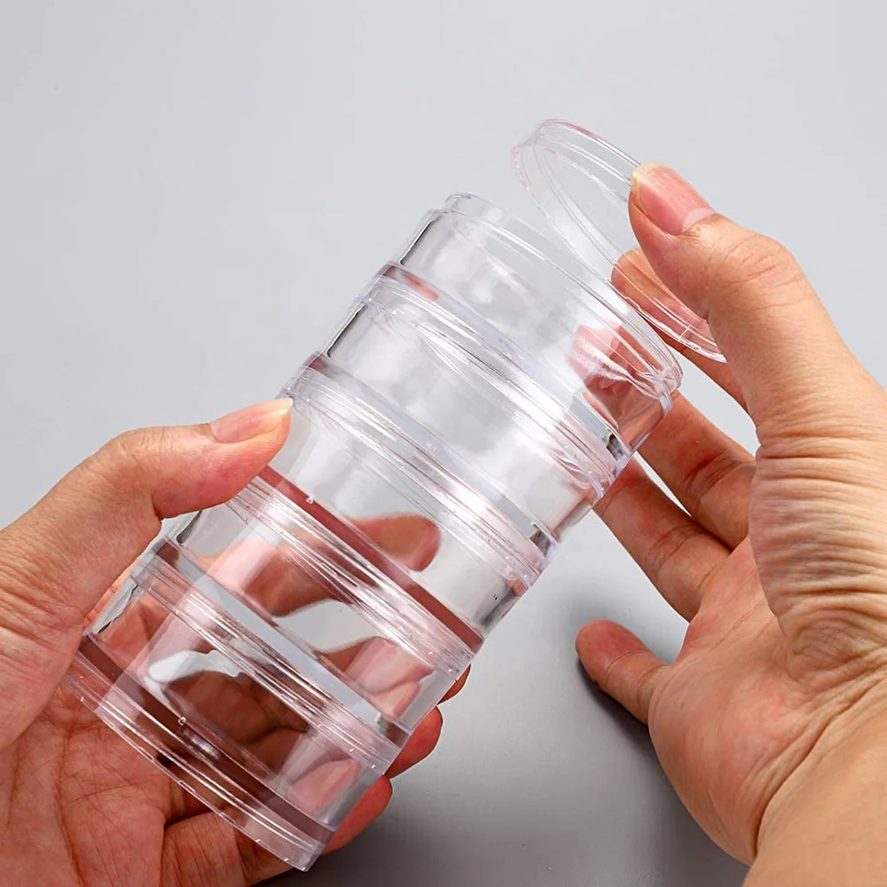 21832 4 pcs 70mm small Round Clear Plastic Stackable bead Jewelry nail storage boxes