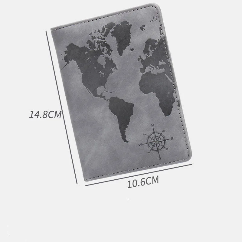 World map ticket holder with antimagnetic RFID multi-card slot leather compass passport book elastic band passport holder