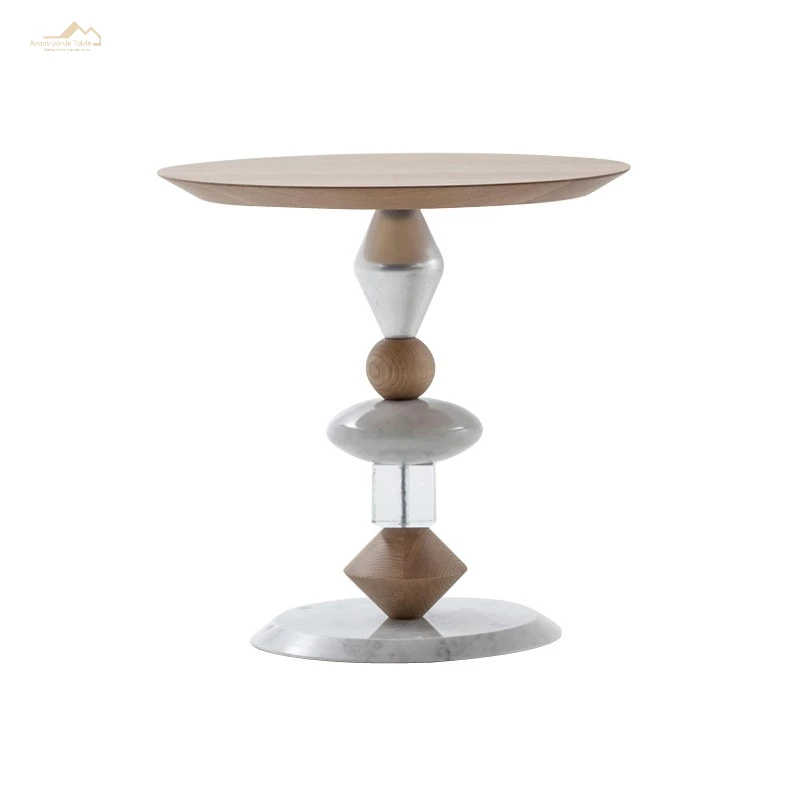 mixed style wood marble acrylic side tables  modern round coffee tea table  corner tables