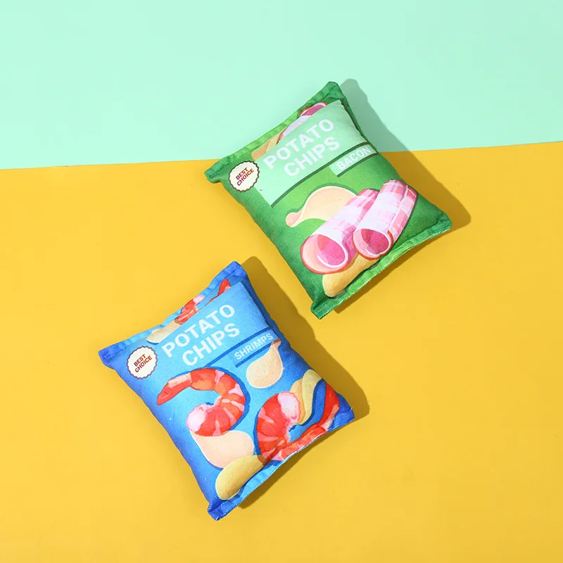 Pet dog delicious potato chip shape soft plush nibble squeak interactive energy consuming toy gift