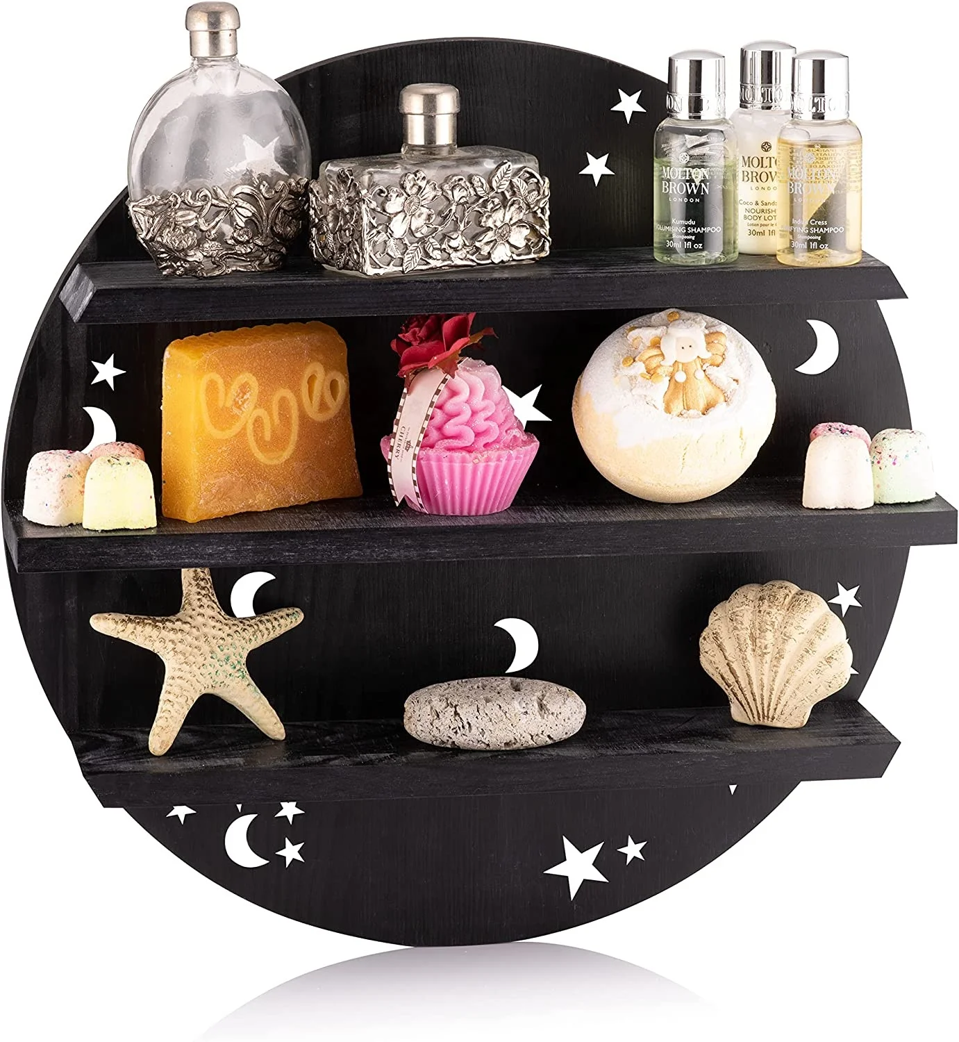 Floating Shelf with Backlit LED Lights Moon Wall Decor Crystal Display Shelves