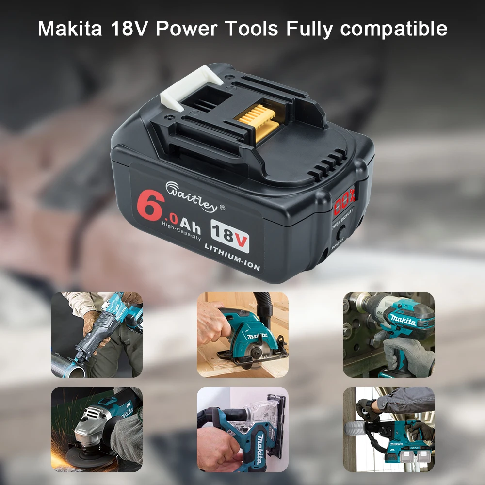 Waitley литий-ионная аккумуляторная батарея для Makita 18V 6000 мА/ч 6.0Ah Электроинструмент со светодиодной Замена LXT BL1860B BL1860 BL1850